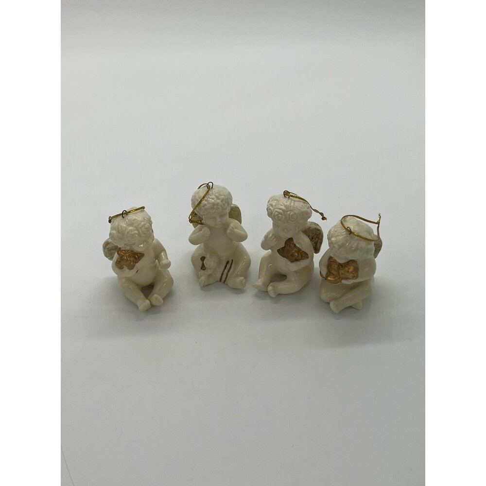 Set of 4 Ceramic White White Angel Ornaments with Gold Instruments and Wings 2" - Picture 8 of 8